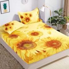Set Husa de pat din Bumbac Finet cu elastic si 2 fete de perna Floarea soarelui 160 x 200 cm