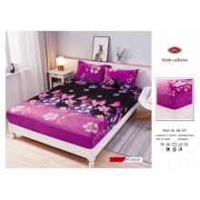 Set Husa de pat Cocolino cu elastic si 2 fete de perna pentru pat dublu 180 x 200 cm Mov cu flori