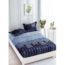 Set Husa de pat Cocolino cu elastic si 2 fete de perna pentru pat dublu 180 x 200 cm Albastra