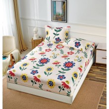 Set Husa de pat Cocolino cu elastic si 2 fete de perna pentru pat dublu 180 x 200 cm Flori
