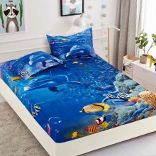 Set Husa de pat din Bumbac Finet cu elastic si 2 fete de perna Ocean 160 x 200 cm